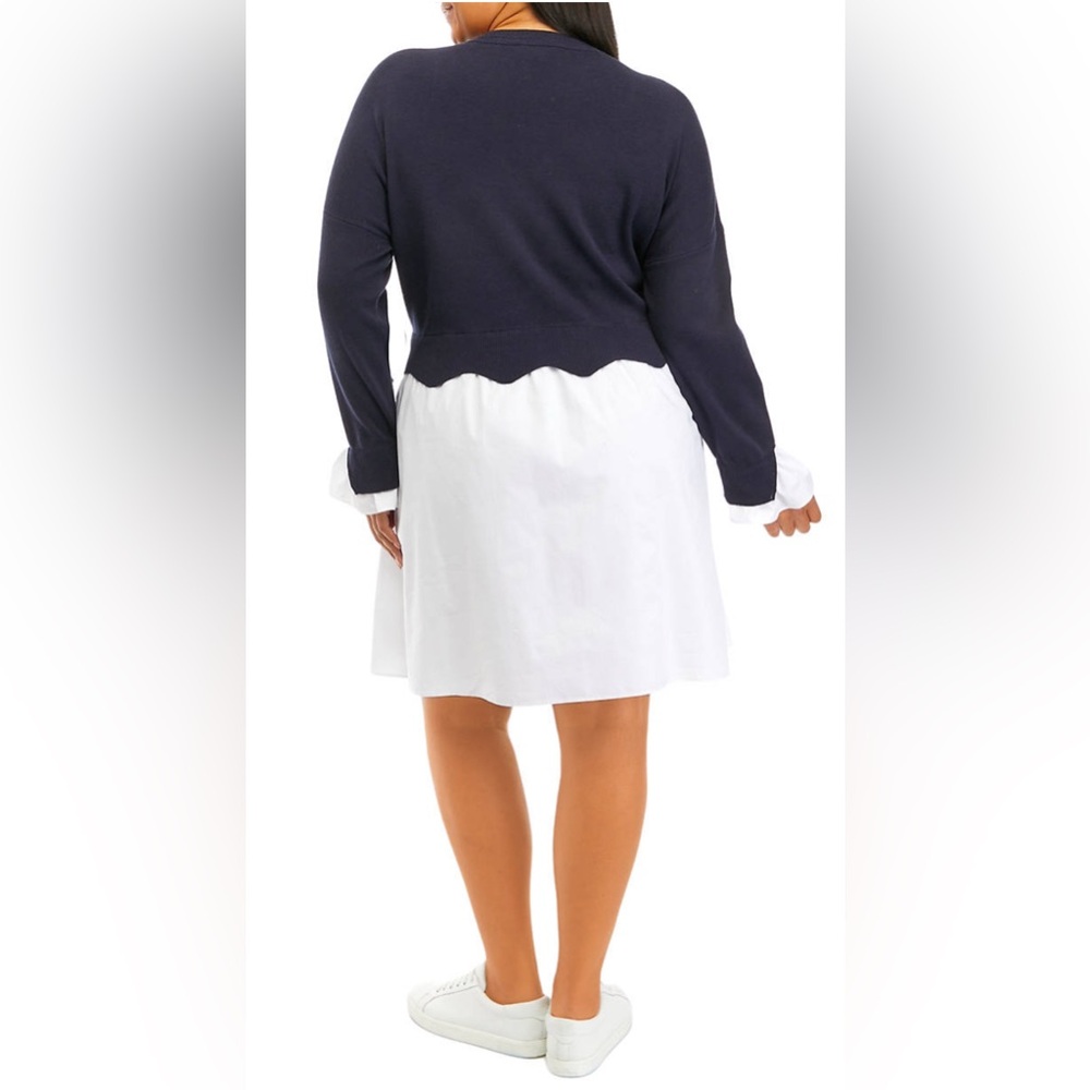 English Factory Scalloped Knit Poplin Combo Dress - Size Large - Picture 2 of 7